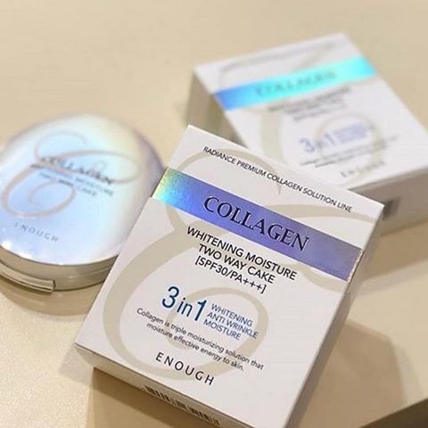 Enough Антивозрастная пудра, Натуральный бежевый (№21) + запасной блок Collagen Whitening Moisture Two Way Cake #21