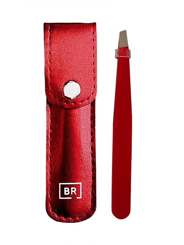 BEAUTY RELIGION Пинцет скошенный в чехле КРАСНЫЙ Bevel-edged tweezers in carrying case red 1 шт*уп