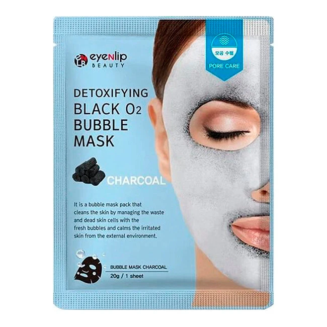 Eyenlip Маска для лица тканевая кислородная с древесным углем DETOXIFYING BLACK O2 BUBBLE MASK CHARCOAL 20г