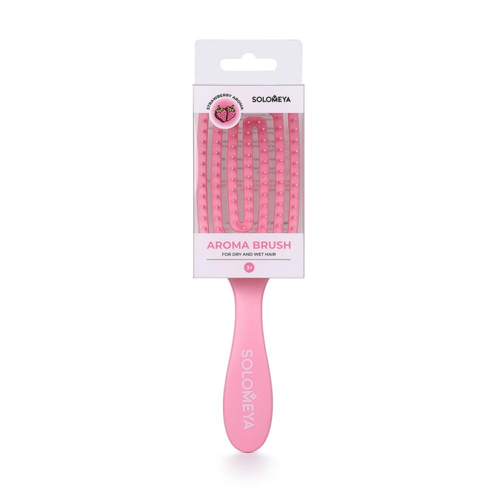 SOLOMEYA Расческа для сухих и влажных волос МИНИ с ароматом КЛУБНИКИ/Wet Detangler Mini Brush Rectangular Strawberry ,1 шт