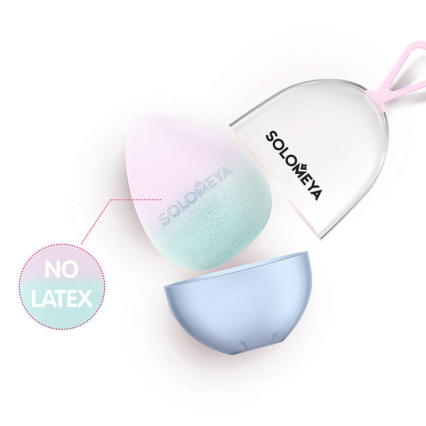 Solomeya Большой косметический спонж для макияжа, меняющий цвет “Blue-pink”/  Color Changing blending sponge Blue-pink 1шт