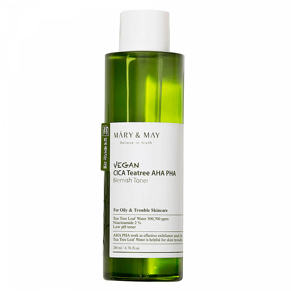 Mary&May Успокаивающий тонер для проблемной кожи  Vegan CICA Tea Tree AHA PHA Blemish Toner 200 г